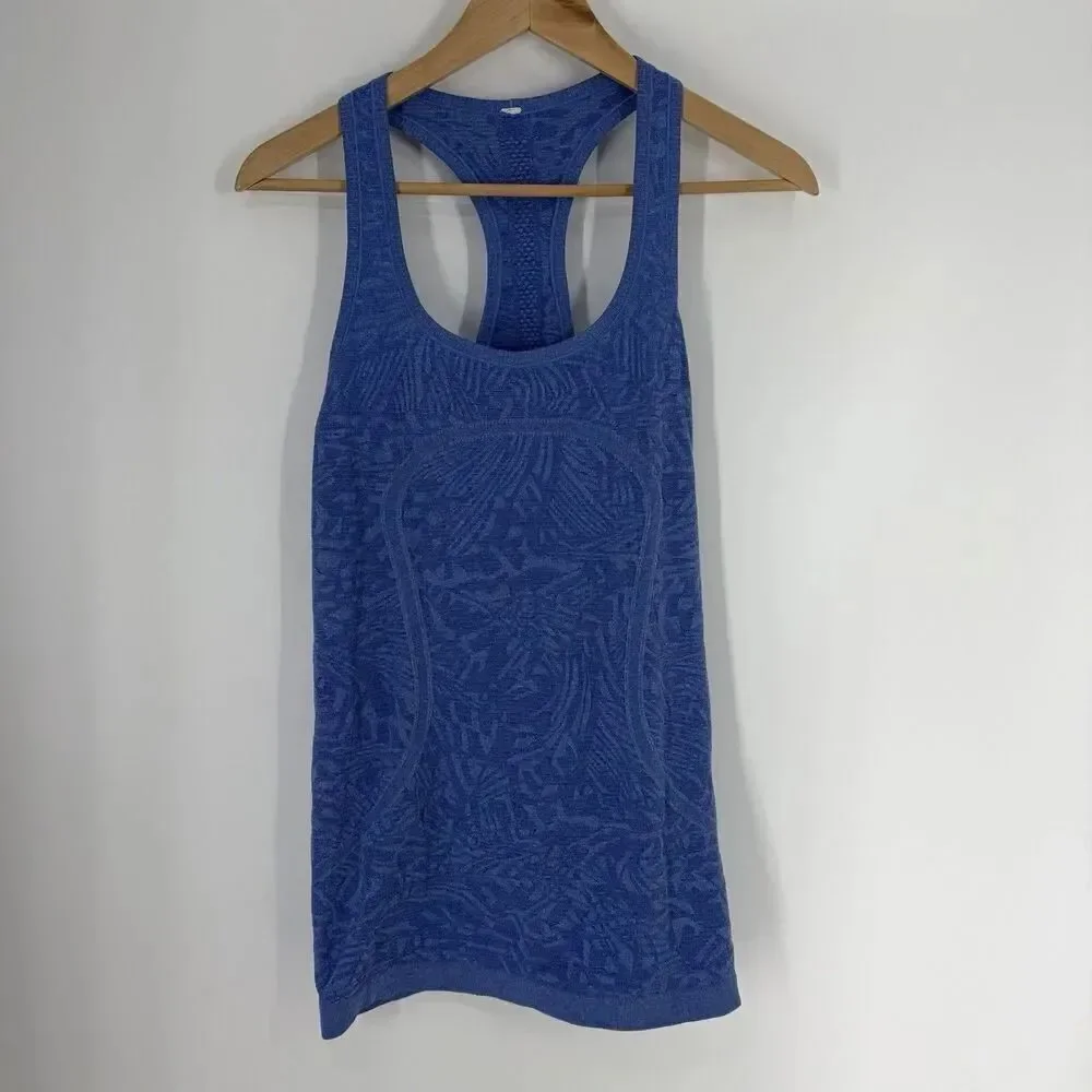 Lululemon Tank Top Size 10 Women Blue Swiftly Tech Racerback Athletic Blue Print